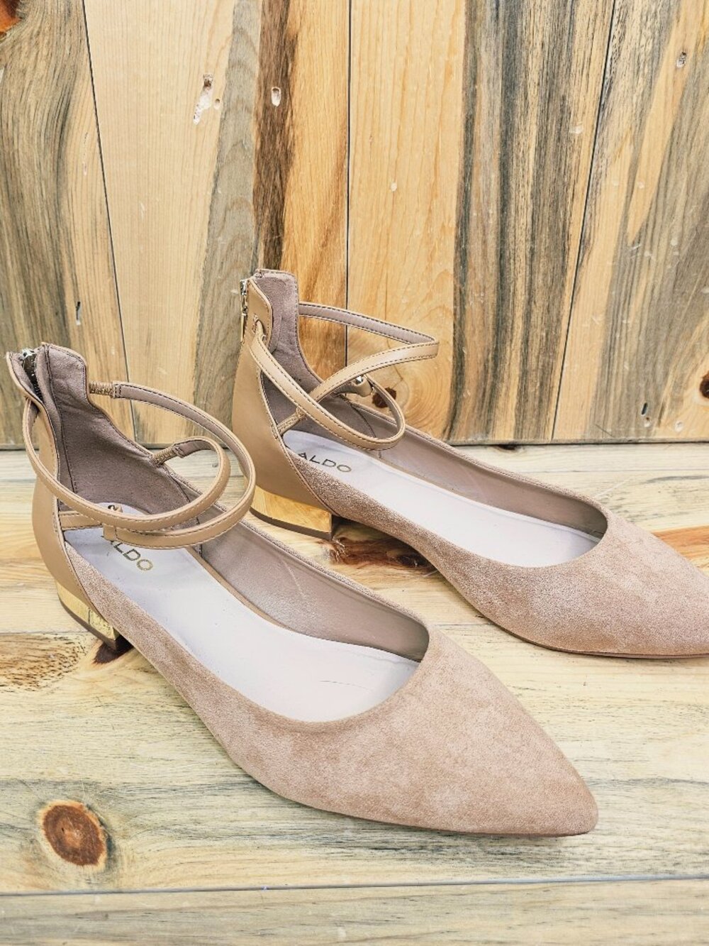 ALDO Taupe Pointed Ankle-Strap Low Heels Size 10